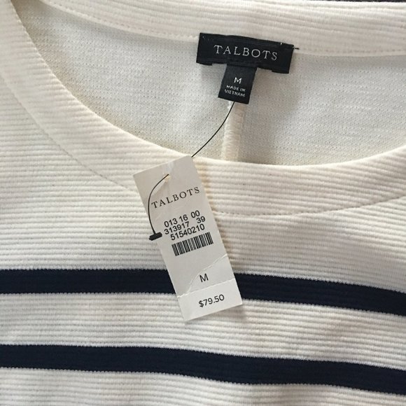 Talbots Cream Navy Stripe Color Block Top - Picture 3 of 10